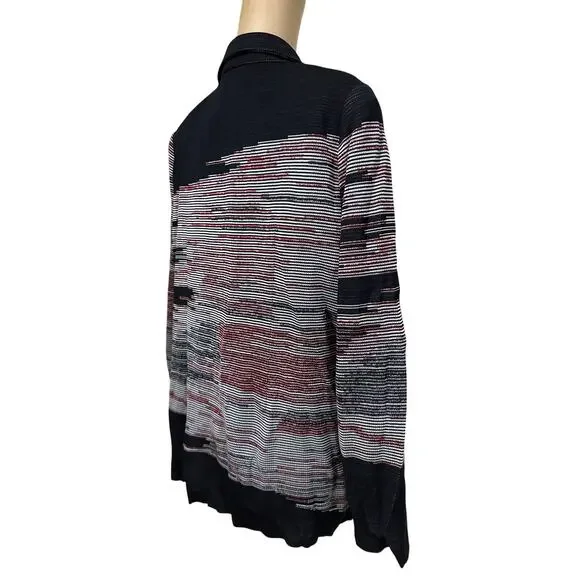 Misook Knit Blazer Black, Pink & Grey Abstract Stripe Button Front